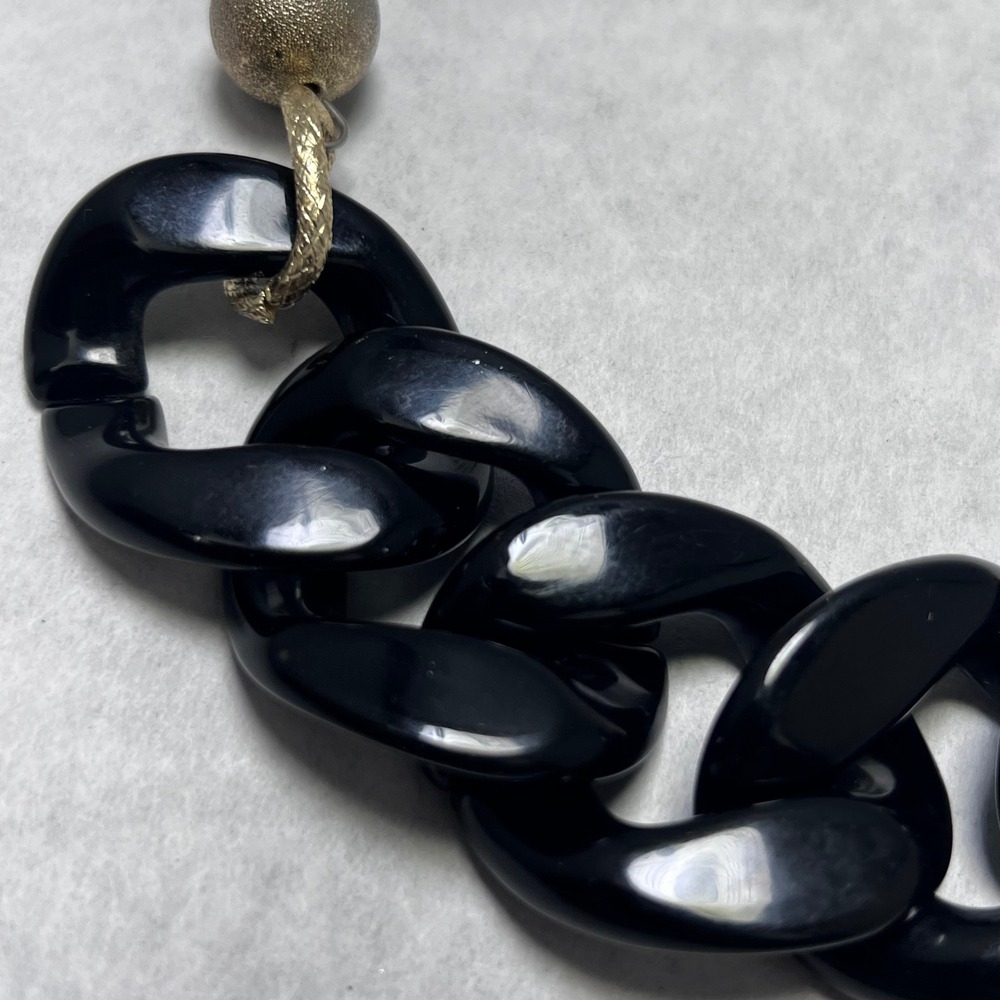Funky 24" Chunky Black Gold Tone Acrylic Link Chain Necklace Editorial Punk Chic - Picture 4 of 9